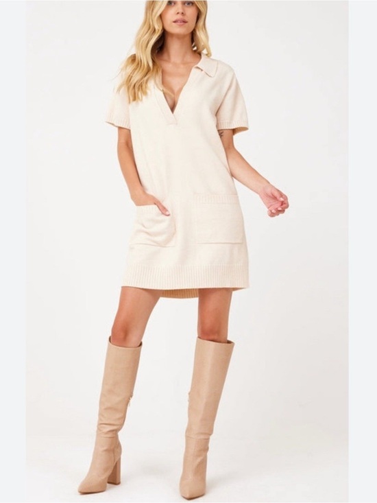 Show Me Your MuMu Dresses & Skirts - Show Me Your MuMu Cream Collared Knit Mini Dress